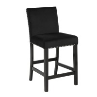 Kate 40 Inch Wooden Counter Height Chair With Velvet Seat, Set Of 2, Black