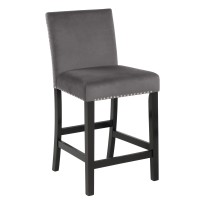 Kate 40 Inch Wooden Counter Height Chair With Velvet Seat, Set Of 2, Gray