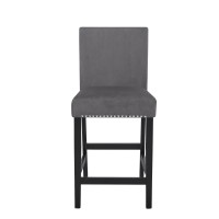 Kate 40 Inch Wooden Counter Height Chair With Velvet Seat, Set Of 2, Gray