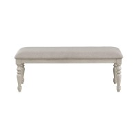 Katherine 48 Inch Bench With Fabric Seat And Turned Legs, White