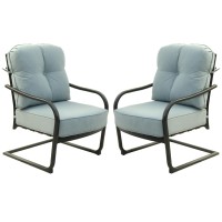 32 Inch Wynn Outdoor Metal Spring Chair, Set Of 2, Light Blue