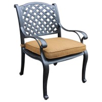 27 Inch Cast Metal Outdoor Patio Dining Arm Chair, Brown