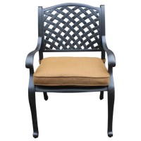 27 Inch Cast Metal Outdoor Patio Dining Arm Chair, Brown