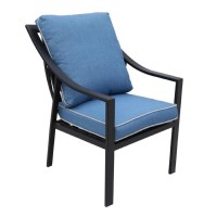 26 Inch Noe Outdoor Dining Chair With Cushion, Set Of 2, Blue