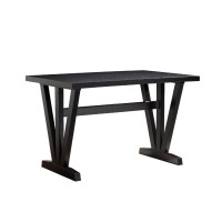 47 Inch Ethan Collection Wood Dining Table, V Shaped Legs, Trestle, Dark Brown