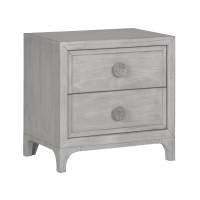 28 Inch Lou Wood 2 Drawer Bedroom Nightstand, Wood Knobs, Washed White