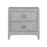 28 Inch Lou Wood 2 Drawer Bedroom Nightstand, Wood Knobs, Washed White