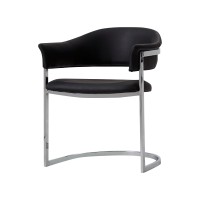 Ava Modern Dining Chair, Metal Cantilever Base, Black Faux Leather, Chrome