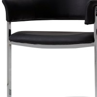 Ava Modern Dining Chair, Metal Cantilever Base, Black Faux Leather, Chrome