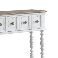 48 Inch 2 Drawer Console Table, Turned Legs, Distressed White