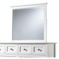 Neo Solid Mahogany Wood Dresser Mirror, Beveled Trim Top, White