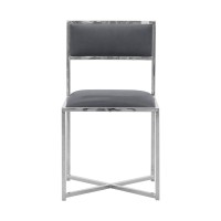 Eun 20 Inch Faux Leather Dining Chair, Chrome Base, Set Of 2, Dark Gray