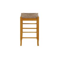 Chris 24 Inch Counter Stool With Wood Frame, Handwoven Rush Seat, Oak Brown