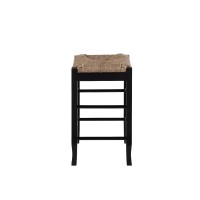 Chris 24 Inch Counter Stool With Wood Frame, Handwoven Rush Seat, Black