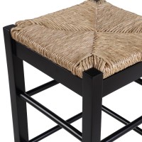 Chris 24 Inch Counter Stool With Wood Frame, Handwoven Rush Seat, Black