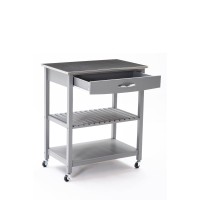 38 Inch 2 Tier Kitchen Cart Island, Shelf, Steel Top, Lock Casters, Gray