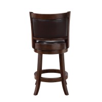 Pal 24 Inch Swivel Counter Stool, Solid Wood, Faux Leather, Espresso Brown
