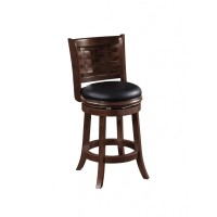 Kim 24 Inch Counter Stool, Solid Wood, Bonded Leather, Espresso, Black