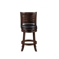 Kim 24 Inch Counter Stool, Solid Wood, Bonded Leather, Espresso, Black