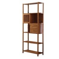 Axa 68 Inch Bamboo Right Facing Open Bookcase, 2 Cubbies, Shelves, Brown