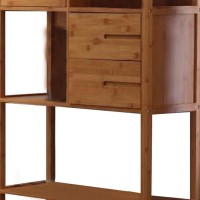 Axa 68 Inch Bamboo Right Facing Open Bookcase, 2 Cubbies, Shelves, Brown