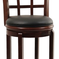 Sabi 24 Inch Swivel Counter Stool, Solid Wood, Faux Leather, Brown, Black