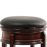Sabi 24 Inch Swivel Counter Stool, Solid Wood, Faux Leather, Brown, Black