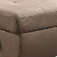 40 Inch Storage Fabric Ottoman, Block Feet, Taupe Brown