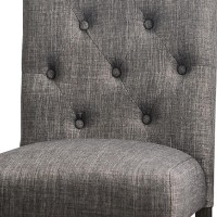 27 Inch Fabric Dining Chair, Button Tufted Rolled Back, Wood, Gray