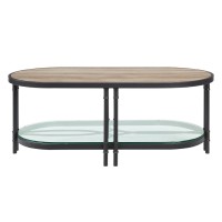 Ley 47 Inch Wood Coffee Table, Oblong, Industrial Design, Oak