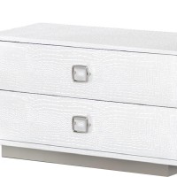 Hart 32 Inch Modern Nightstand, 2 Drawers, Textured Lacquer Finish, White