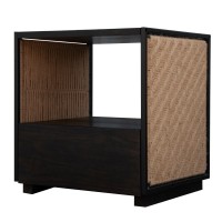Dunawest 21 Inch Wooden Bedside Table With Jute Woven Side Panels, Brown And Black(D0102Hpy0Nu.)