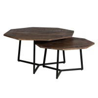 The Urban Port 35, 28-Inch 2-Piece Nesting Coffee Table Set, Octagon Top, Mango Wood, Brown And Black