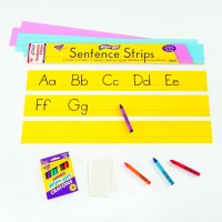 TREND Wipe-Off Sentence Strips, 24 X 3, Blue; Pink; Yellow, 30/Pack