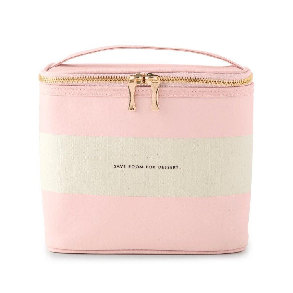 Kate Spade New York Insulated Lunch Tote, Small Lunch Cooler, Cute Lunch Bag for Women, Pink Thermal Bag with Double Zipper Close and Carrying Handle, Blush Rugby Stripe