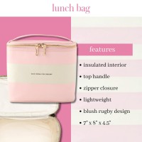 Kate Spade New York Insulated Lunch Tote, Small Lunch Cooler, Cute Lunch Bag for Women, Pink Thermal Bag with Double Zipper Close and Carrying Handle, Blush Rugby Stripe