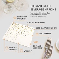 Stylish Gold Cocktail Napkins, Disposable 5x5 Inch Party Napkins, Gold Dessert Napkins, 3-Ply, 100 White and Gold Napkins, Disposable Wedding Cocktail Napkins, Party, Shower or Gold Beverage Napkins