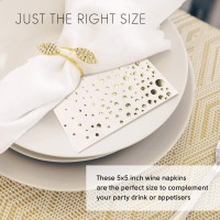 Stylish Gold Cocktail Napkins, Disposable 5x5 Inch Party Napkins, Gold Dessert Napkins, 3-Ply, 100 White and Gold Napkins, Disposable Wedding Cocktail Napkins, Party, Shower or Gold Beverage Napkins