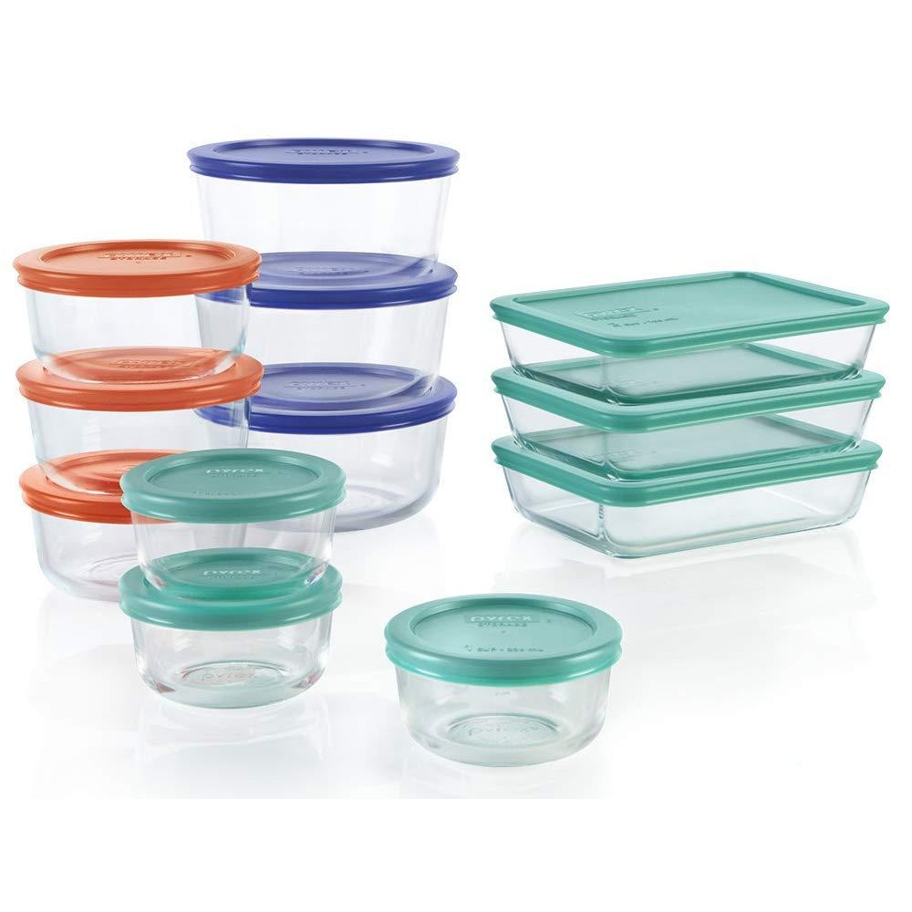 Pyrex Simply Store 12-Pack Mixed Sized Glass Food Storage Set, Round & Rectangular Containers With Lids, BPA-Free, Dishwasher & Microwave Safe