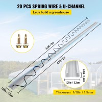 VEVOR Greenhouse Spring Wire and Lock Channel 20 Packs, 6.56 ft PE Coated Aluminum Alloy Bundle Kit, Plastic Poly Film or Shade Cloth Attachment w/Screws, Silver