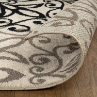 8' Tan Gray and Black Floral Medallion Stain Resistant Runner Rug | Floor Mat for Home D