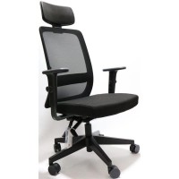 Cavilusa | Velo Office Chair With Headrest - Ergonomic Mid-Back Desk Chair, Breathable Mesh & Fabric Computer Chair - Lumbar Support, Adjustable Chair Height & Arms With Tilt Lock - Black