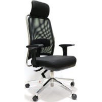 Cavilusa | Newnet Office Chair With Headrest - Ergonomic High-Back Desk Chair, Breathable Mesh & Fabric Computer Chair - Adjustable Lumbar Support, Chair Height & Arms - Black