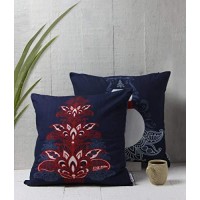 storeindya Store Indya 100% Cotton Decorative Throw Pillow Pack of 2 (Blue-White Geometric Fish-Waves)