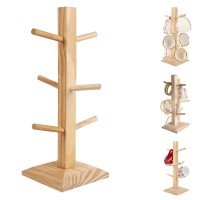 Wooden Multi Purpose Display Stand Tea Coffee Mug Cup Jewelry Tree Rack Holder 6 Hook Peg Hanging