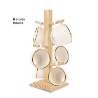 Wooden Multi Purpose Display Stand Tea Coffee Mug Cup Jewelry Tree Rack Holder 6 Hook Peg Hanging