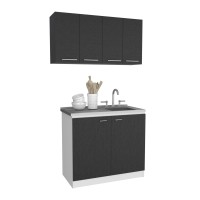 Aztec 2 Piece Kitchen Set, Wall Cabinet + Utility Sink Cabinet, Black White(D0102H2Bc8Y)