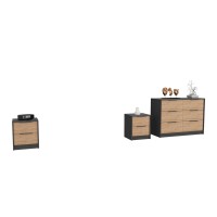 Kilgore 3 Bedroom Set, Nightstand + Nightstand + Drawer Dresser, Black Pine(D0102H2Bckg)