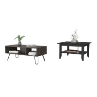 Bouse 2 Piece Living Room Set, Coffee Table + Coffee Table, Black Espresso(D0102H2Bcyu)
