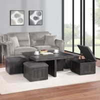 Moseberg Gray Oak Coffee Table With Storage Stools(D0102H57Lh8)